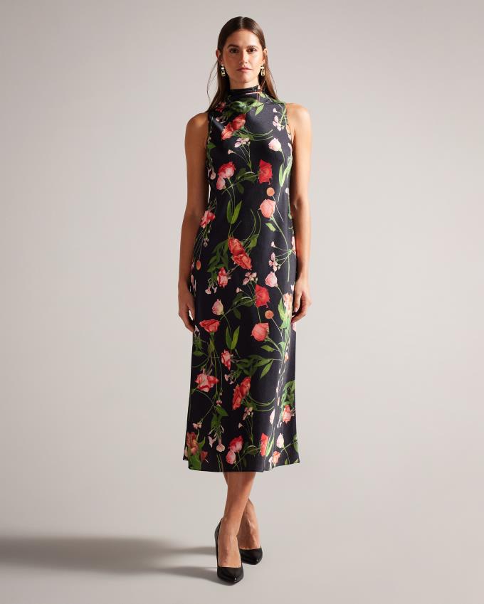 Peignoir Ted Baker High Neck Floral Midaxi Slip Noir Femme | CTT-44187882